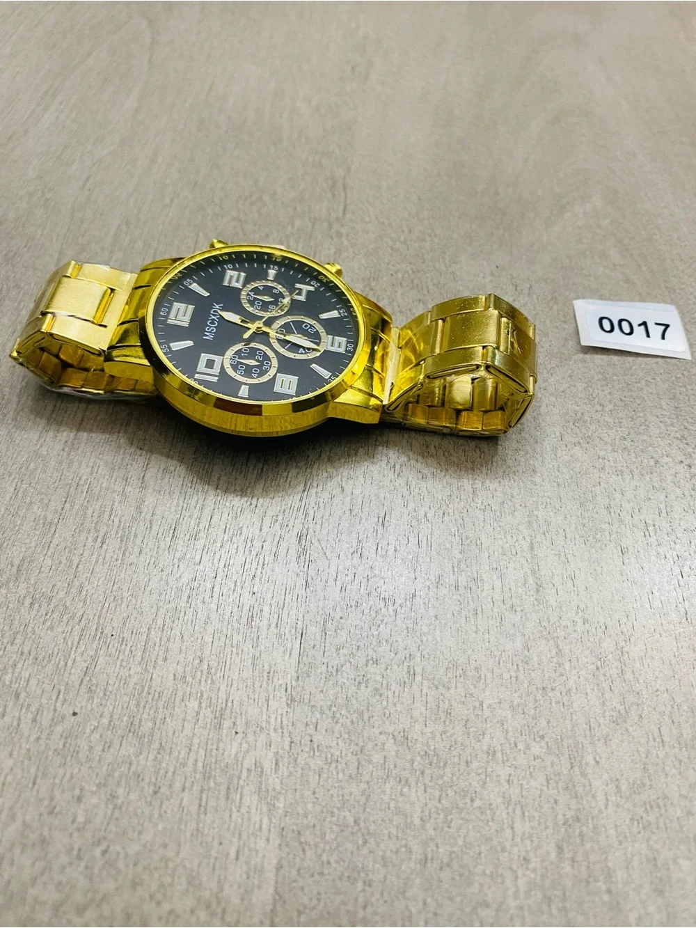 Gold Men's Chronograph Watch with Black Dial
